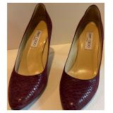 Jimmy Choo Burgundy Snakeskin Pattern Leather High Heels