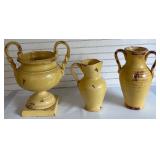 Set of 3 Tuscan Italy Earthenware Jugs and Urn with Handles