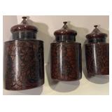 Set of 3 Vintage Asian Inspired Storage Canisters