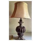 Vintage Style Table Lamp with Brown Textured Base and Fabric Shade