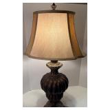Vintage Style Table Lamp with Brown Textured Base and Fabric Shade