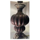 Vintage Style Table Lamp with Brown Textured Base and Fabric Shade