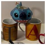 Set of 6 Mugs with Disney Stitch Mug, Letter Mugs, and Rugby Themed Mugs
