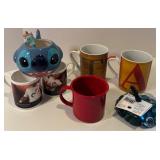 Set of 6 Mugs with Disney Stitch Mug, Letter Mugs, and Rugby Themed Mugs