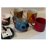 Set of 6 Mugs with Disney Stitch Mug, Letter Mugs, and Rugby Themed Mugs