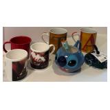 Set of 6 Mugs with Disney Stitch Mug, Letter Mugs, and Rugby Themed Mugs