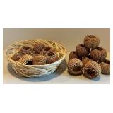 Set of 12 Beaded Napkin Rings with Decorative Basket