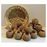 Set of 12 Beaded Napkin Rings with Decorative Basket