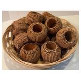 Set of 12 Beaded Napkin Rings with Decorative Basket