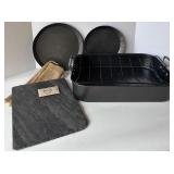 Set of 2 Pie Pans with Roasting Pan and Slate Cheese Board