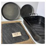 Set of 2 Pie Pans with Roasting Pan and Slate Cheese Board