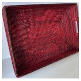 Large Woven Red Serving Tray and Clear Glass Oversized Goblet