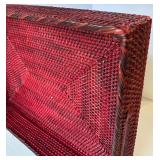 Large Woven Red Serving Tray and Clear Glass Oversized Goblet