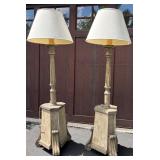 Pair of Vintage Style Wooden Floor Lamps with Shades