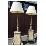 Pair of Vintage Style Wooden Floor Lamps with Shades