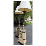 Pair of Vintage Style Wooden Floor Lamps with Shades
