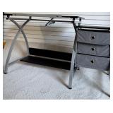 Studio Designs Crafting Table with Adjustable Glass Top and Storage Drawers