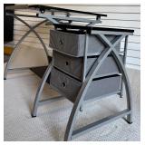 Studio Designs Crafting Table with Adjustable Glass Top and Storage Drawers