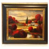 Signed Landscape Painting with Ornate Gold Frame, signed by Artist Manuel
