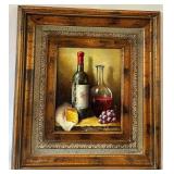 Vintage Framed Painting of Wine and Grapes, signed by Artist