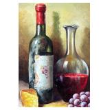 Vintage Framed Painting of Wine and Grapes, signed by Artist