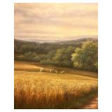 Framed Painting of Wheat Fields in Gilded Frame, signed by Artist