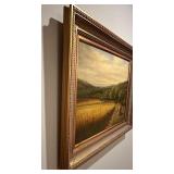 Framed Painting of Wheat Fields in Gilded Frame, signed by Artist