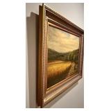Framed Painting of Wheat Fields in Gilded Frame, signed by Artist