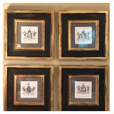 Set of 4 Framed Heraldic Prints with Gold Trim