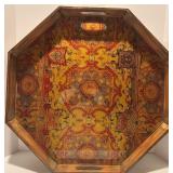 Decorative Octagonal Wooden Tray with Intricate Floral Design