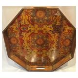 Decorative Octagonal Wooden Tray with Intricate Floral Design