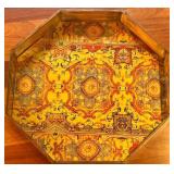Decorative Octagonal Wooden Tray with Intricate Floral Design