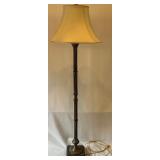 Ornate Brass and Fabric Floor Lamp with Detailed Base and Shade