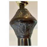 Ornate Brass and Fabric Floor Lamp with Detailed Base and Shade