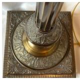 Ornate Brass and Fabric Floor Lamp with Detailed Base and Shade