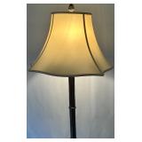 Ornate Brass and Fabric Floor Lamp with Detailed Base and Shade