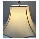 Ornate Brass and Fabric Floor Lamp with Detailed Base and Shade