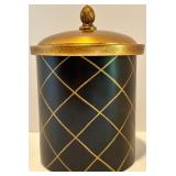 Set of 3 Black and Gold Decorative Canisters with Pinecone Finials