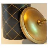 Set of 3 Black and Gold Decorative Canisters with Pinecone Finials