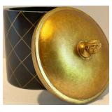Set of 3 Black and Gold Decorative Canisters with Pinecone Finials