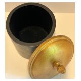 Set of 3 Black and Gold Decorative Canisters with Pinecone Finials