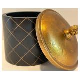 Set of 3 Black and Gold Decorative Canisters with Pinecone Finials