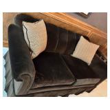 Hickory Chair Loveseat in Dark Brown Velvet with Accent Pillows