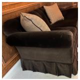 Hickory Chair Loveseat in Dark Brown Velvet with Accent Pillows
