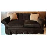 Hickory Chair Loveseat in Dark Brown Velvet with Accent Pillows