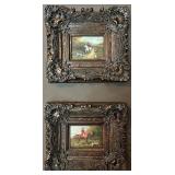 Set of 2 Framed Hunt Scene Paintings with Ornate Frames