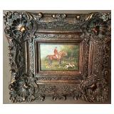 Set of 2 Framed Hunt Scene Paintings with Ornate Frames