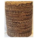 Woven Natural Fiber Hamper Basket with Hinged Lid