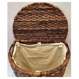 Woven Natural Fiber Hamper Basket with Hinged Lid