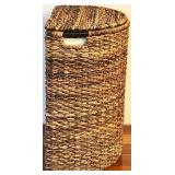 Woven Natural Fiber Hamper Basket with Hinged Lid